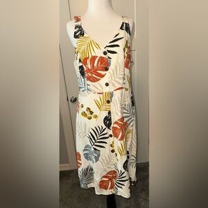 Monteau Los Angeles Tropical Leaves Linen Dress